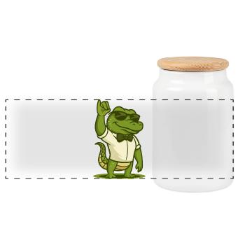 Salt Shaker Crocodile - Panoramic Cookie Jar with Wooden Lid - white - Front