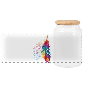 Rainbow feathers – colourful boho design - Panoramic Cookie Jar with Wooden Lid - white - Front