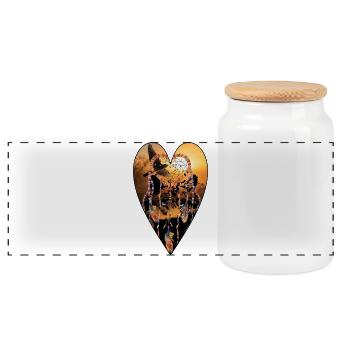 Wolf wild and free heart nature - Panoramic Cookie Jar with Wooden Lid - white - Front