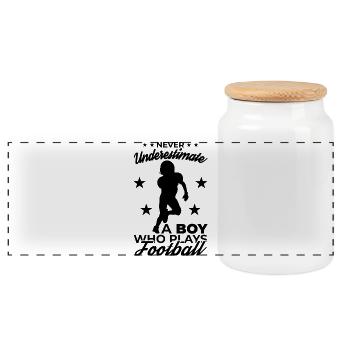 Garçon de football américain - Boîte à biscuits avec couvercle en bois - blanc - Devant