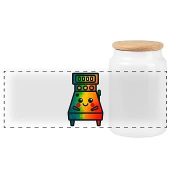 WPAP Polygon Kawaii Style Baby Pinball Machine - Panoramic Cookie Jar with Wooden Lid - white - Front