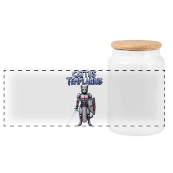 Cattus Templarius Cat Knight - Panoramic Cookie Jar with Wooden Lid - white - Front