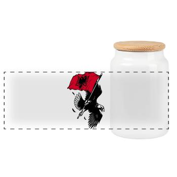 Albanian eagle with flag - Panoramic Cookie Jar with Wooden Lid - white - Front