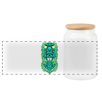 Psychedelic Skull Portal – Occult Mushroom Vision - Panoramic Cookie Jar with Wooden Lid - white - Front