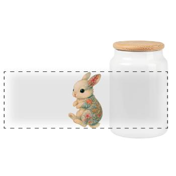 Yakuza Bunny – Fourrure douce, encre audacieuse - Boîte à biscuits avec couvercle en bois - blanc - Devant