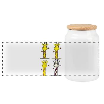 Verspielte Giraffen mit Herzmotiven - Panorama Keksdose mit Holzdeckel - Weiß - Vorne