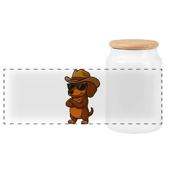 Cool dachshund with crossed arms Texas USA - Panoramic Cookie Jar with Wooden Lid - white - Front