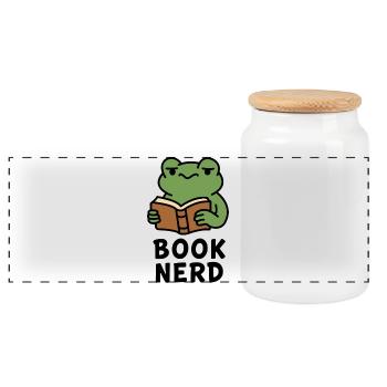 Wise Frog Lecture Livre Imprimer - Boîte à biscuits avec couvercle en bois - blanc - Devant
