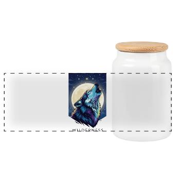 Loup mystique sous la pleine lune - Boîte à biscuits avec couvercle en bois - blanc - Devant