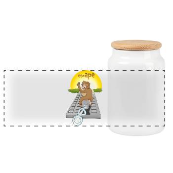 Humorous monkey design with keyboard - Panoramic Cookie Jar with Wooden Lid - white - Front