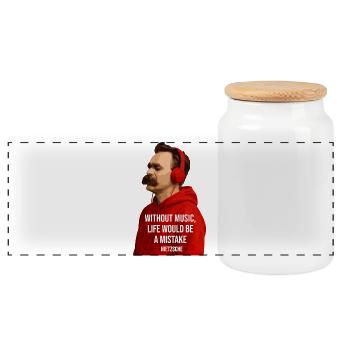 Friedrich Nietzsche als Hipster hört Musik - Panorama Keksdose mit Holzdeckel - Weiß - Vorne
