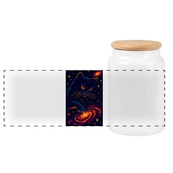 Cosmic Cat Design, Love Cats - Panoramic Cookie Jar with Wooden Lid - white - Front