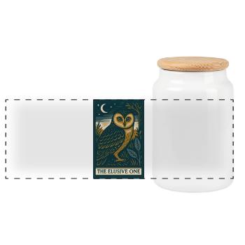 Mystic Owl Under Night Sky - Panoramic Cookie Jar with Wooden Lid - white - Front