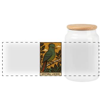Knysna Loerie Illustration - Panoramic Cookie Jar with Wooden Lid - white - Front