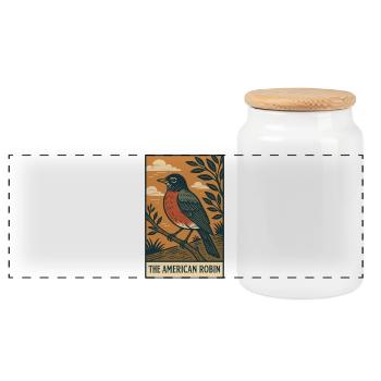 American Robin Nature Illustration - Panoramic Cookie Jar with Wooden Lid - white - Front