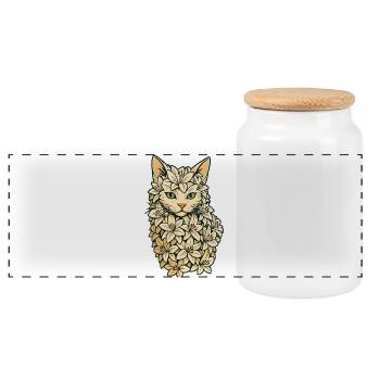 Floral Cat Portrait Artwork, Love Cats  - Panoramic Cookie Jar with Wooden Lid - white - Front