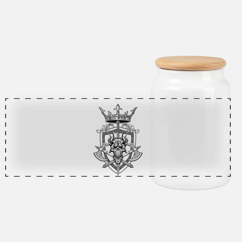 "Gekröntes Wappen des Dämonenkriegers" - Panorama Keksdose mit Holzdeckel - Weiß