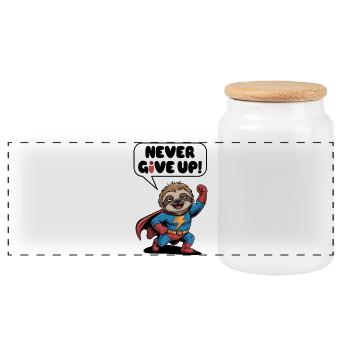 Never give up faultier - Panorama Keksdose mit Holzdeckel - Weiß - Vorne