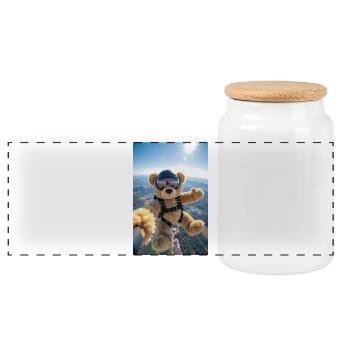 Bear Parachuting Adventure - Panoramic Cookie Jar with Wooden Lid - white - Front