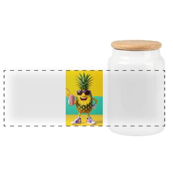 Jazzy Pineapple with Glasses and Smoothie - Panoramic Cookie Jar with Wooden Lid - white - Front