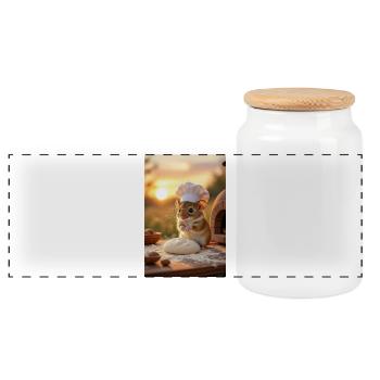 Creative Chef Mouse for Kitchen - Panoramic Cookie Jar with Wooden Lid - white - Front