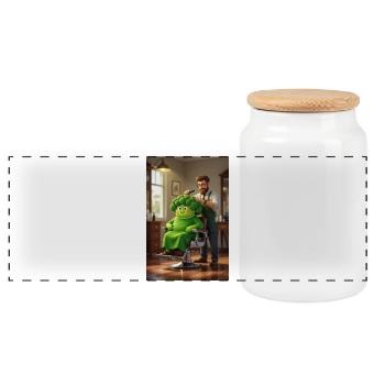 Broccoli Chef Makeover Illustration - Panoramic Cookie Jar with Wooden Lid - white - Front