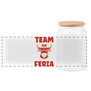 Buffalo head with Mexican feria hat - Panoramic Cookie Jar with Wooden Lid - white - Front