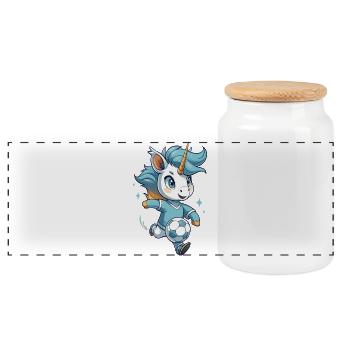 Einhorn Fußball Fan Design - Panorama Keksdose mit Holzdeckel - Weiß - Vorne