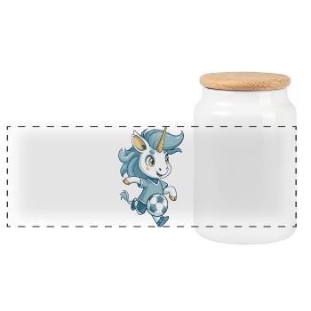 A cute unicorn soccer player for soccer fans - Panoramic Cookie Jar with Wooden Lid - white - Front