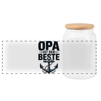 Opa ist der Beste Anker – maritimes Design - Panorama Keksdose mit Holzdeckel - Weiß - Vorne