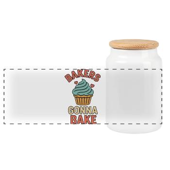 Cake motifs with humorous saying - Panoramic Cookie Jar with Wooden Lid - white - Front