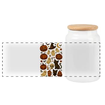 Halloween sweets &amp; spooky motifs - Panoramic Cookie Jar with Wooden Lid - white - Front