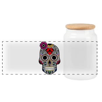 Sugar skull Halloween - Panoramic Cookie Jar with Wooden Lid - white - Front