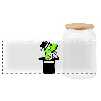 Chenille Monsieur Monsieur Riche Monocle Haut-de-forme Magicien - Boîte à biscuits avec couvercle en bois - blanc - Devant