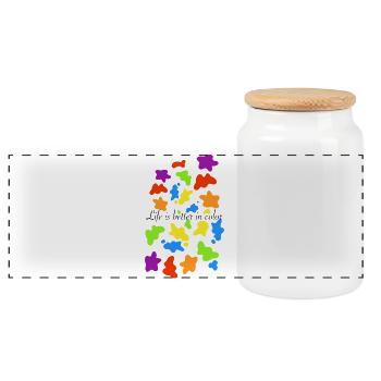 Touches colorées de couleur - Boîte à biscuits avec couvercle en bois - blanc - Devant