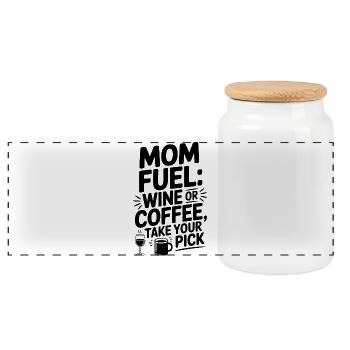 Mom Fuel: Wine or Coffee Take Your Pick - Panoramic Cookie Jar with Wooden Lid - white - Front