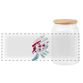 Fish (Sakana) Japanese - KANJI ink - Panoramic Cookie Jar with Wooden Lid - white - Front