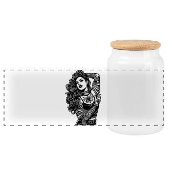Portrait Tatouage Noir et Blanc Moderne - Boîte à biscuits avec couvercle en bois - blanc - Devant
