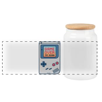 Retro Gaming Console Motiv - Panorama Keksdose mit Holzdeckel - Weiß - Vorne