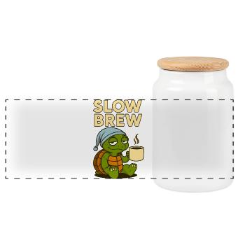  Slow Brew – Lustige Schildkröte - Panorama Keksdose mit Holzdeckel - Weiß - Vorne
