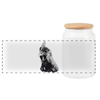 Expressive Chicken Portrait - Panoramic Cookie Jar with Wooden Lid - white - Front