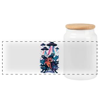 Alien UFOs UFO Cat Cats Beaming Gift - Panoramic Cookie Jar with Wooden Lid - white - Front