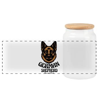 German Shepherd Social Club Vintage Dog Design - Panoramic Cookie Jar with Wooden Lid - white - Front