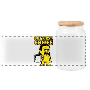 Homme de café - Boîte à biscuits avec couvercle en bois - blanc - Devant