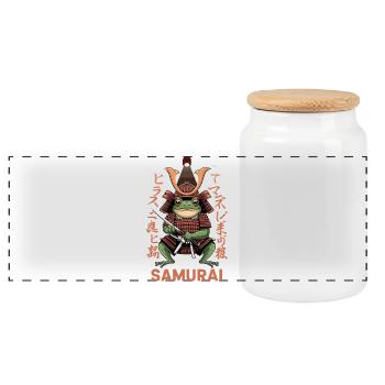  Samurai Frosch Krieger Illustration mit - Panorama Keksdose mit Holzdeckel - Weiß - Vorne