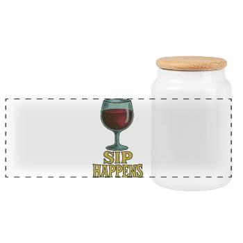Whimsical Wine Glass Sip Happens Design - Panoramic Cookie Jar with Wooden Lid - white - Front