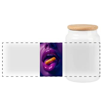 Orangepill night - Panoramic Cookie Jar with Wooden Lid - white - Front