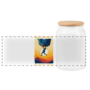 Adventurous climbing time motif - Panoramic Cookie Jar with Wooden Lid - white - Front