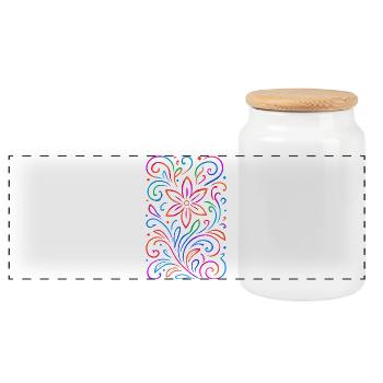 Bright floral mandala - Panoramic Cookie Jar with Wooden Lid - white - Front