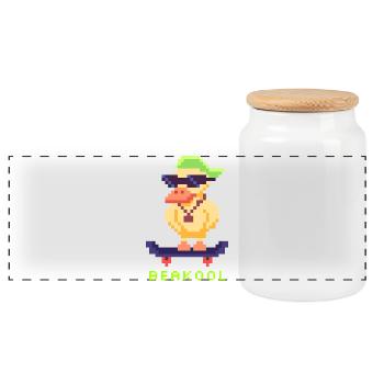 Canard Pixel Art avec planche à roulettes et casquette - Boîte à biscuits avec couvercle en bois - blanc - Devant